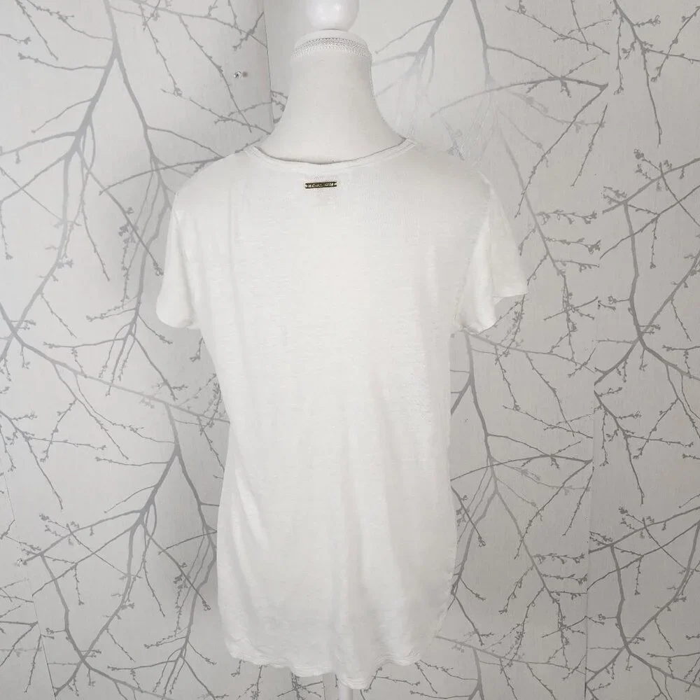 Michael Michael Kors White 100% Linen V-Neck Top - Picture 3 of 6
